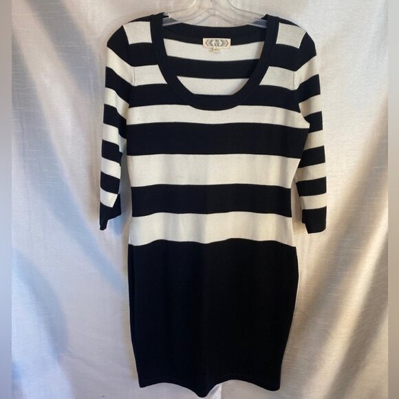 Pink Rose Black and White Striped Sweater  Dress Ladies L - Picture 12 of 12